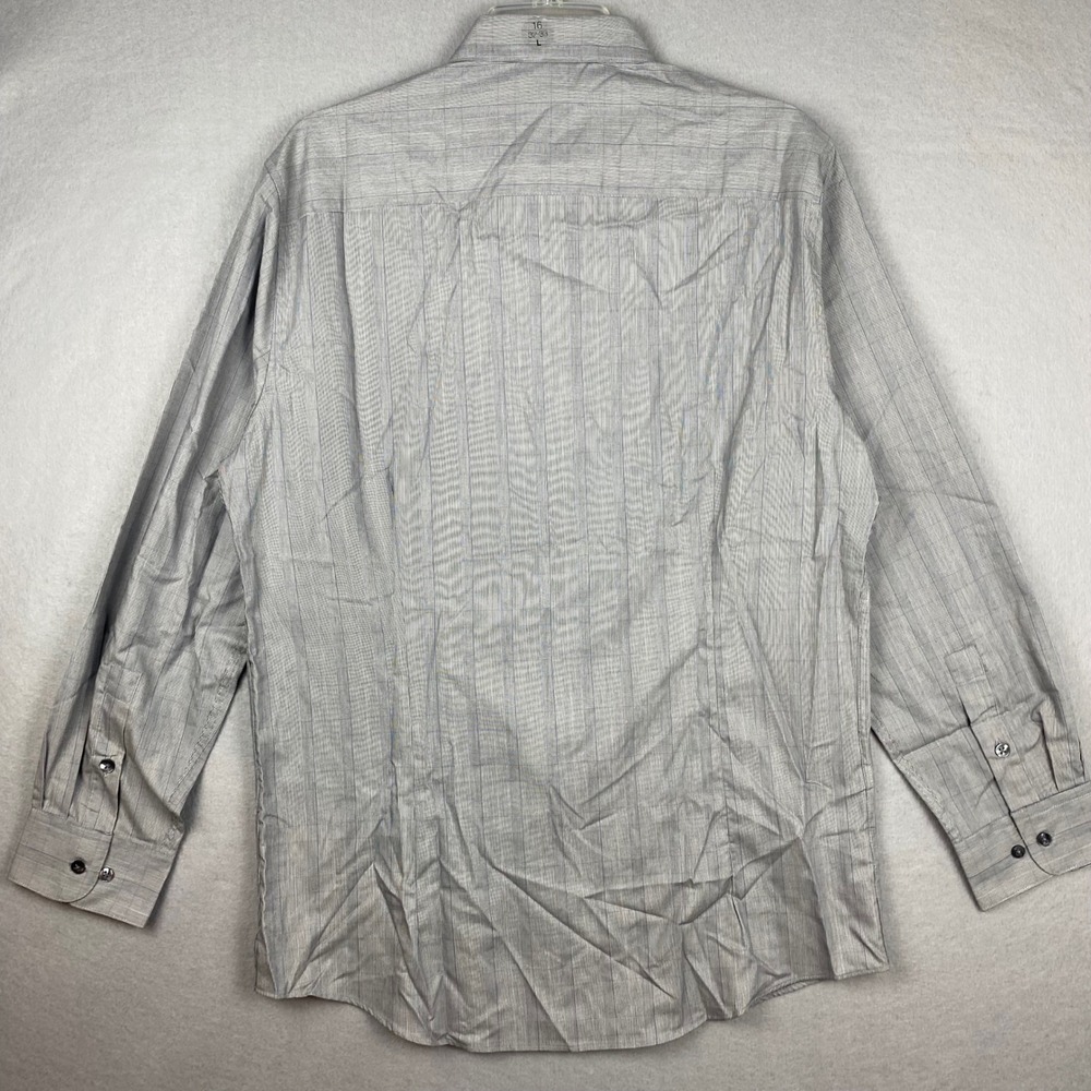 Bar III Slim Fit Mens Grey Blue Striped Stretch Dress Shirt 16 32-33 L - Picture 3 of 8